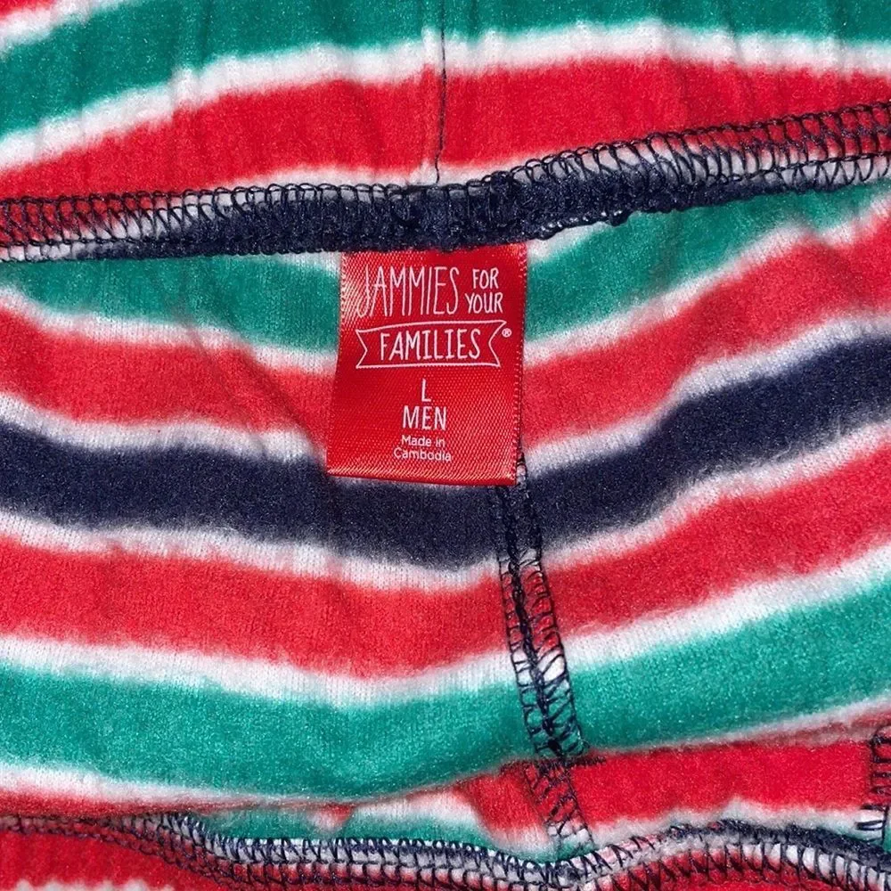 Jammies for your Family Mens Size Large Velour Navy-White-Green-Red Stripes